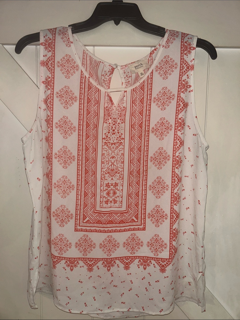 Perch Blu pepper Boho Sleeveless Tank with Coral Print Sz 2x PTP 22’ L 26’